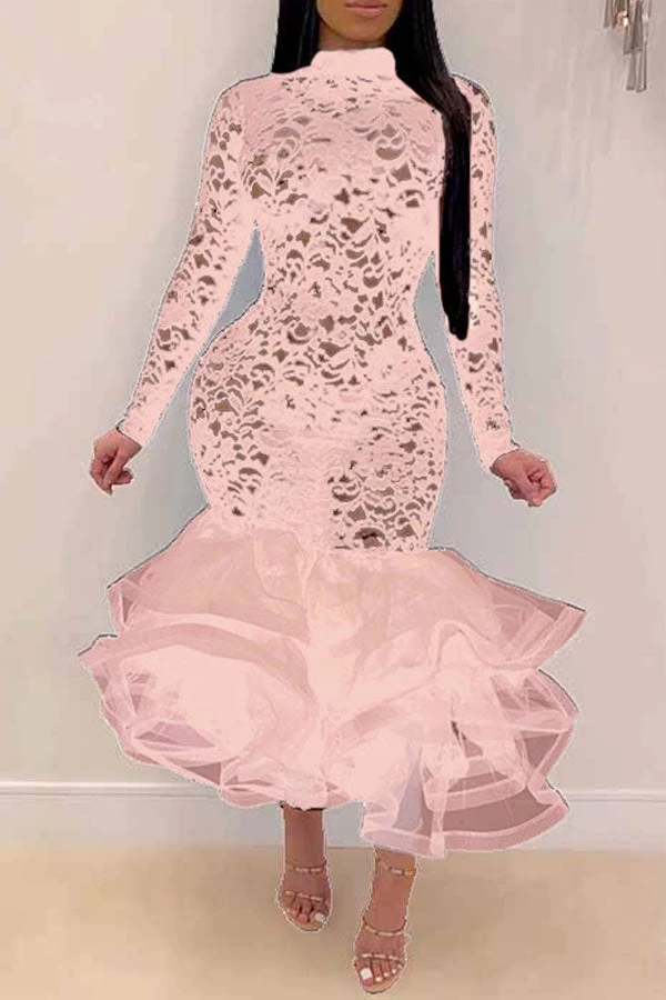 Floral Lace Elegant See-Through Midi Dress - Image 5