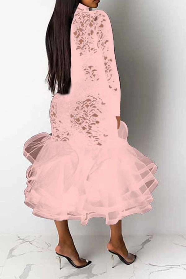 Floral Lace Elegant See-Through Midi Dress - Image 8