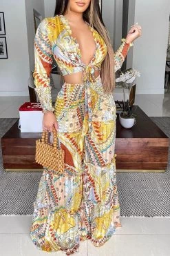 Tribal Print Chic Wide-Legs Pant Suit