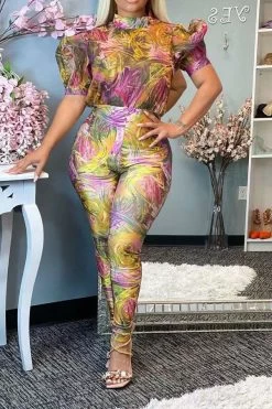 Abstract Print Party Jumpsuit