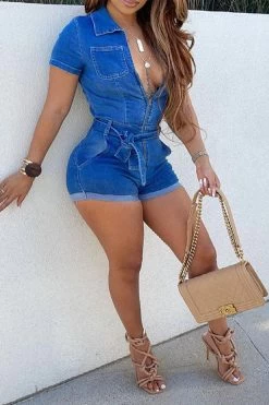 Denim Cool Zipped Design Romper
