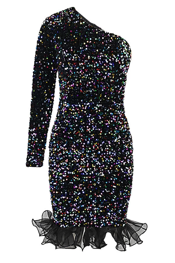 Sequined Striking Ruffle Mini Dress - Image 2