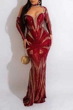 Sequined Striking Cutout Maxi Dress