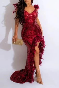 Sequined Glamorous Fluffy Maxi Dress