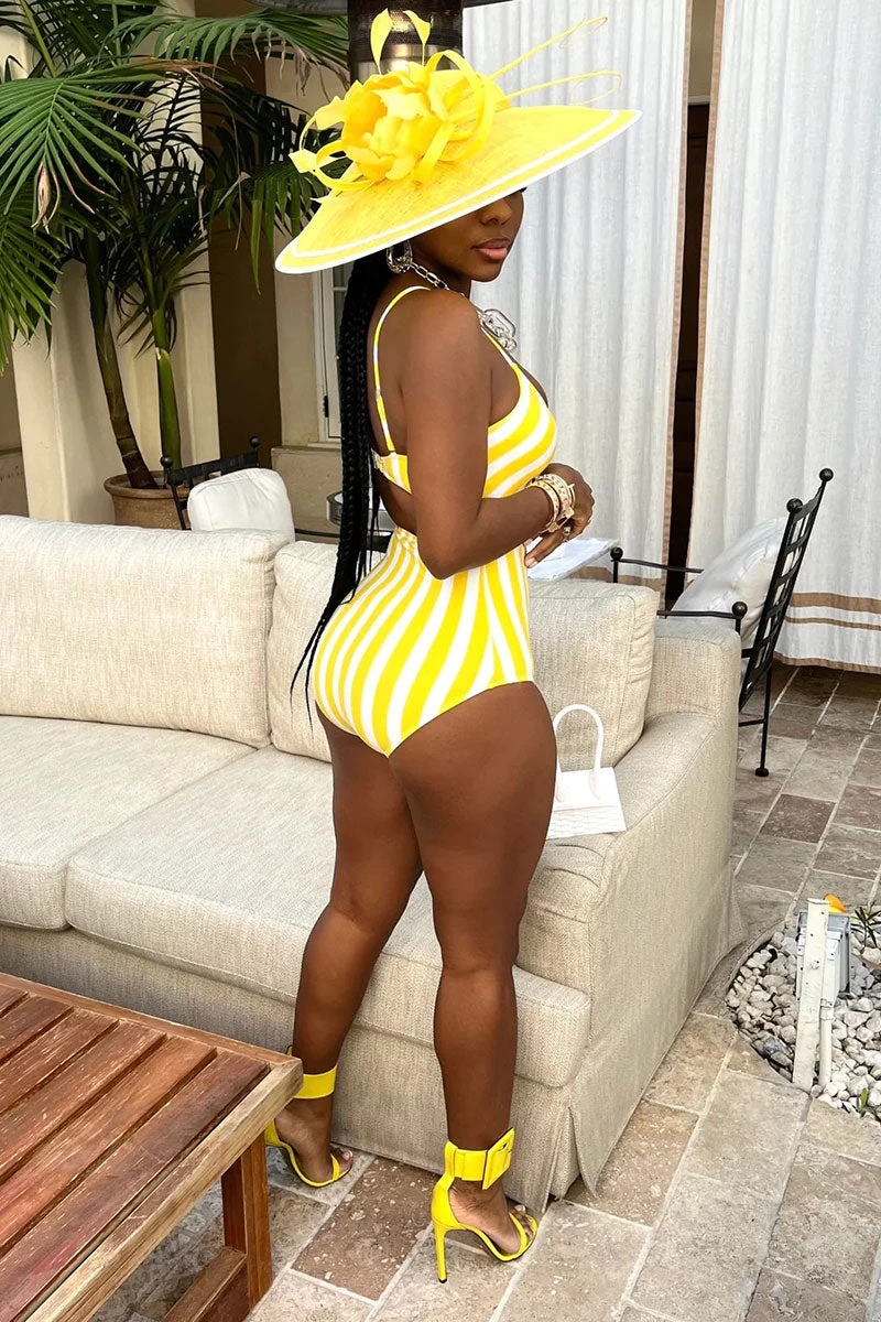 Color Block Striped Smart Cutout One Piece Swimwear - Image 6