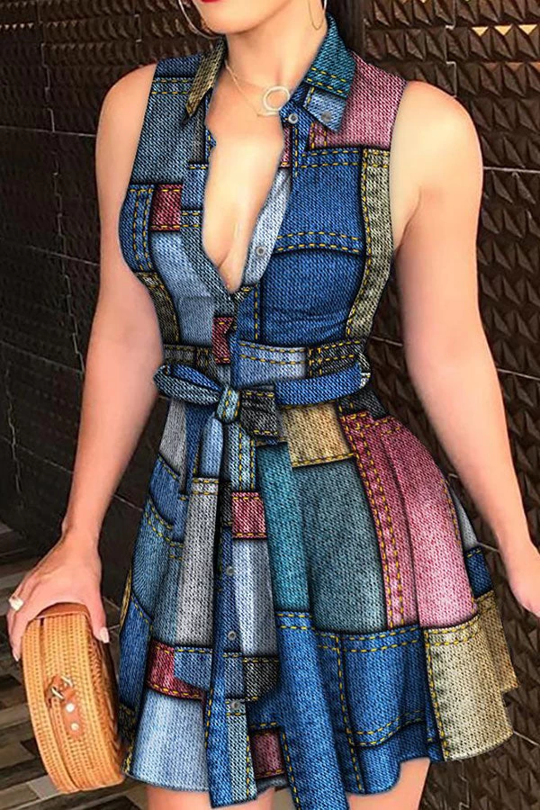 Floral Print Urban Belted Pleated Mini Dress - Image 3