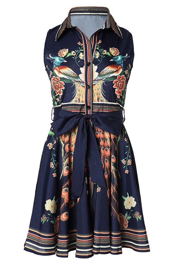 Floral Print Urban Belted Pleated Mini Dress - Image 7