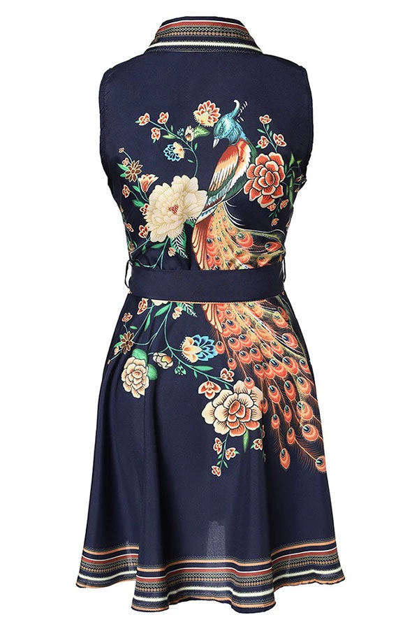Floral Print Urban Belted Pleated Mini Dress - Image 8