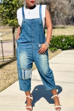 Blue Suspenders Hippy Pocket Denim Jumpsuit