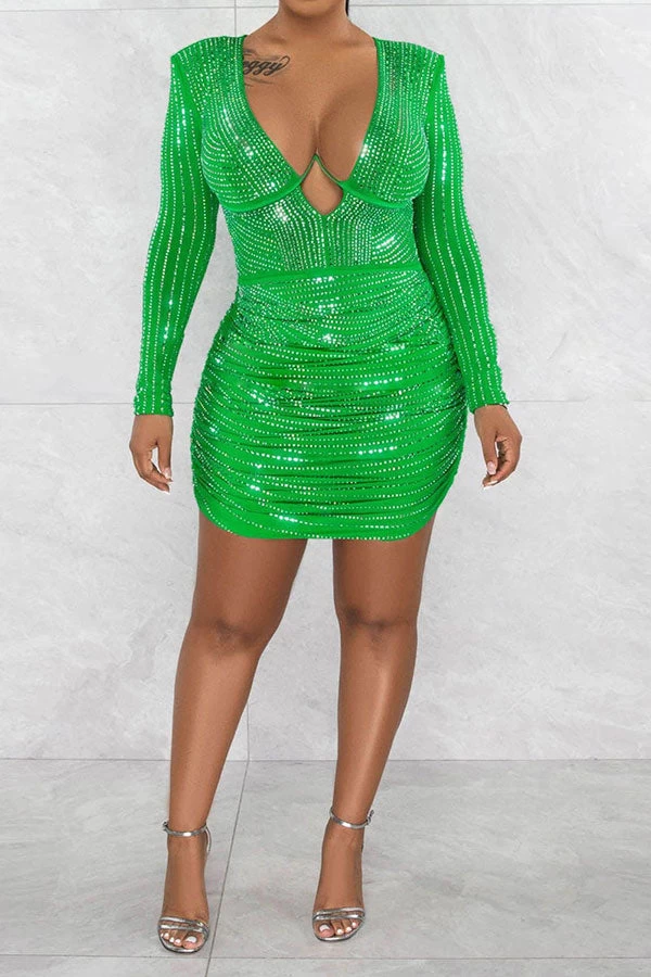 Rhinestone Sparkly See-Through Mini Dress - Image 7