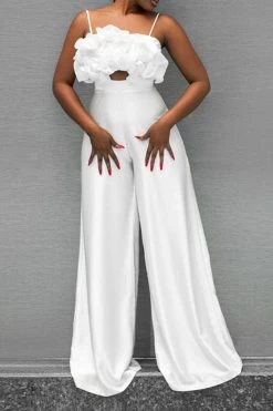 Solid Color Ruffle Elegant Wide Leg Jumpsuit