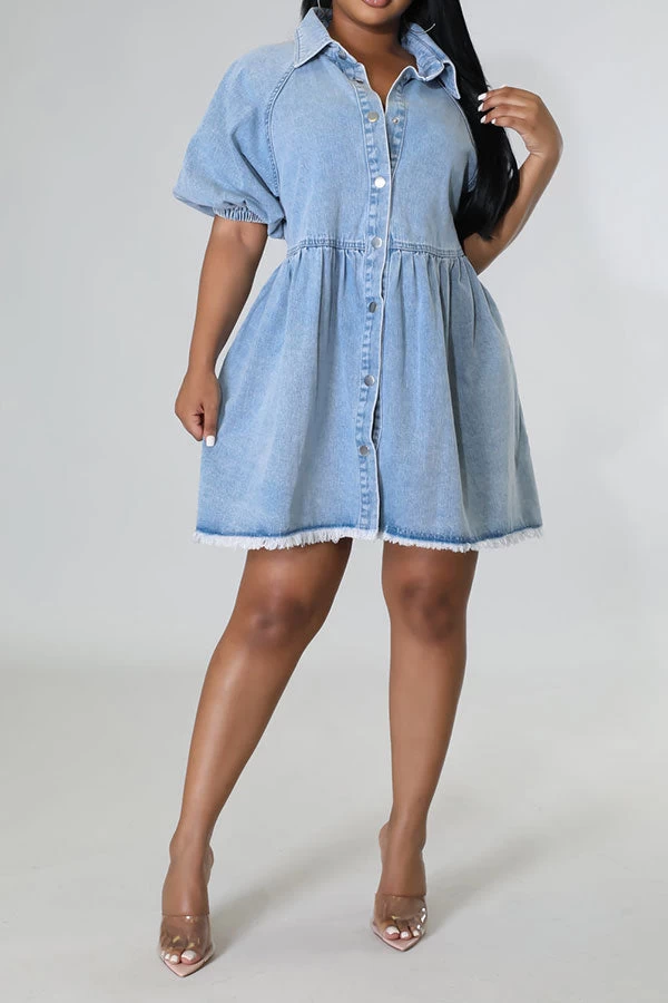 Gradient Urban Button Down Denim Mini Dress - Image 2