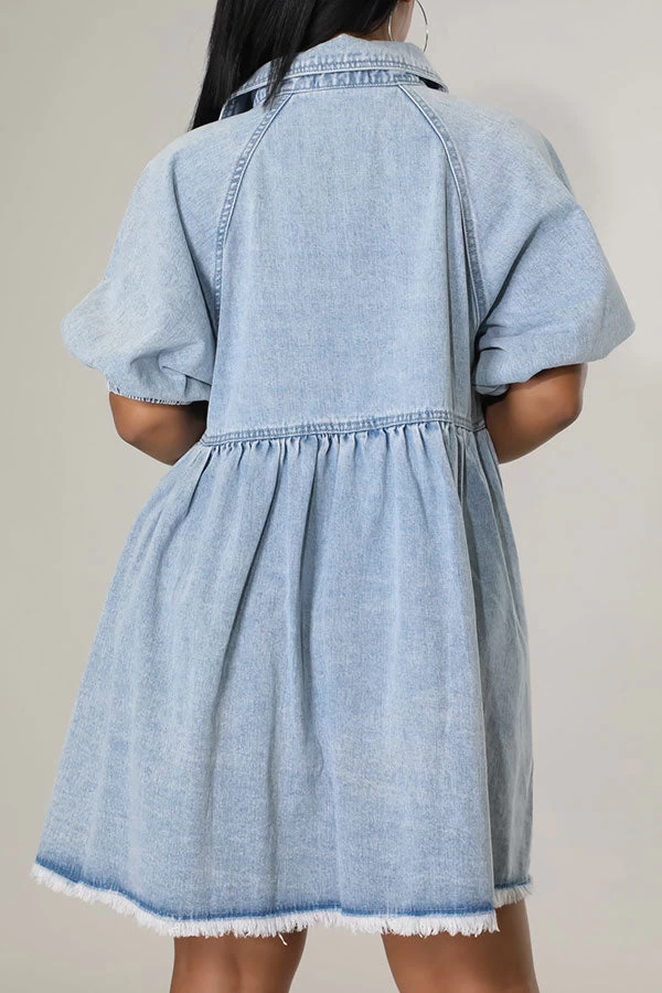 Gradient Urban Button Down Denim Mini Dress - Image 3
