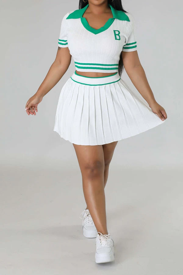 Patchwork Preppy Pleated Dress Suit - Image 2