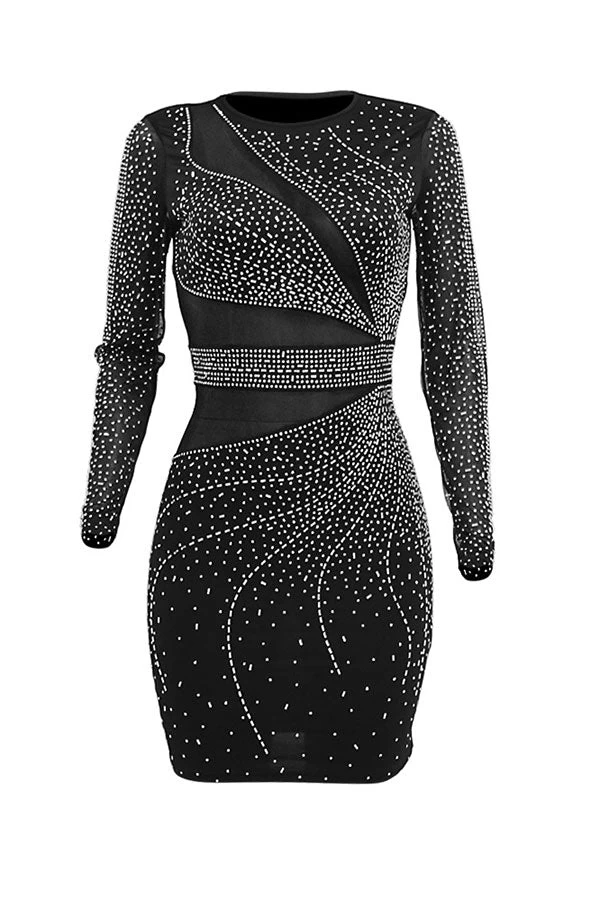 Rhinestone Flirty Mesh Patchwork Mini Dress - Image 6