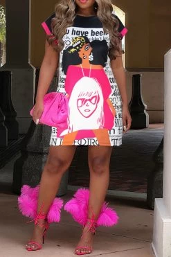 Lady & Letter Print Feminine Mini Dress