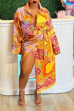 Tribal Print Bohemia Lace-Up Dress Suit