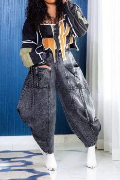 Ribbons Decor Pocket Dramatic Jeans