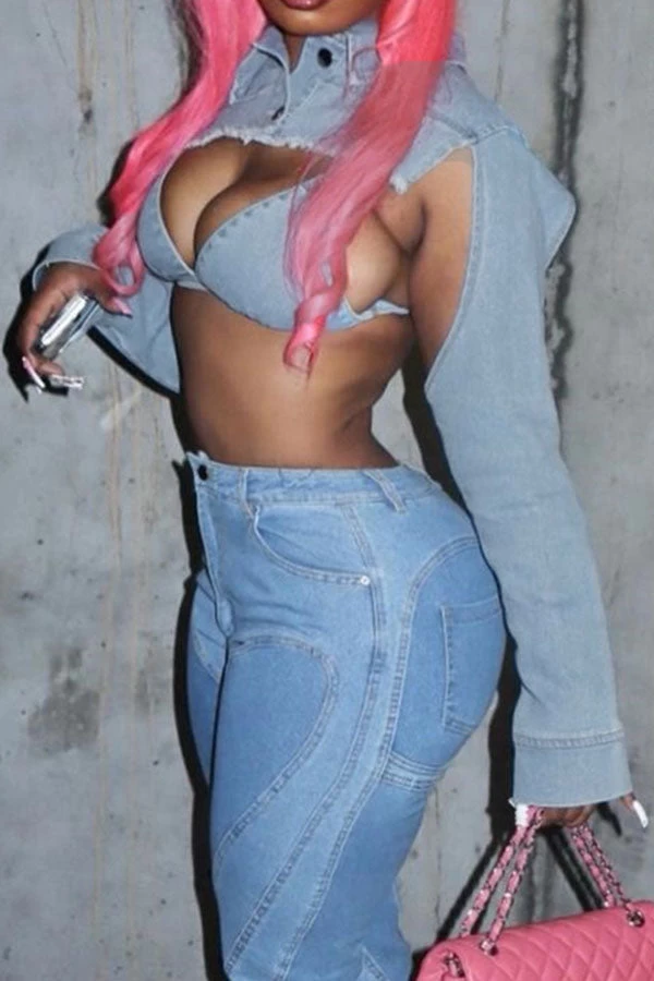 Solid Color Hot Irregular Denim Jacket - Image 3