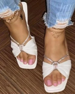 Bow Design Sweet Square Toe Slippers