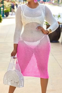 Gradient Fishnet Pretty See-Through Dress Beachwear