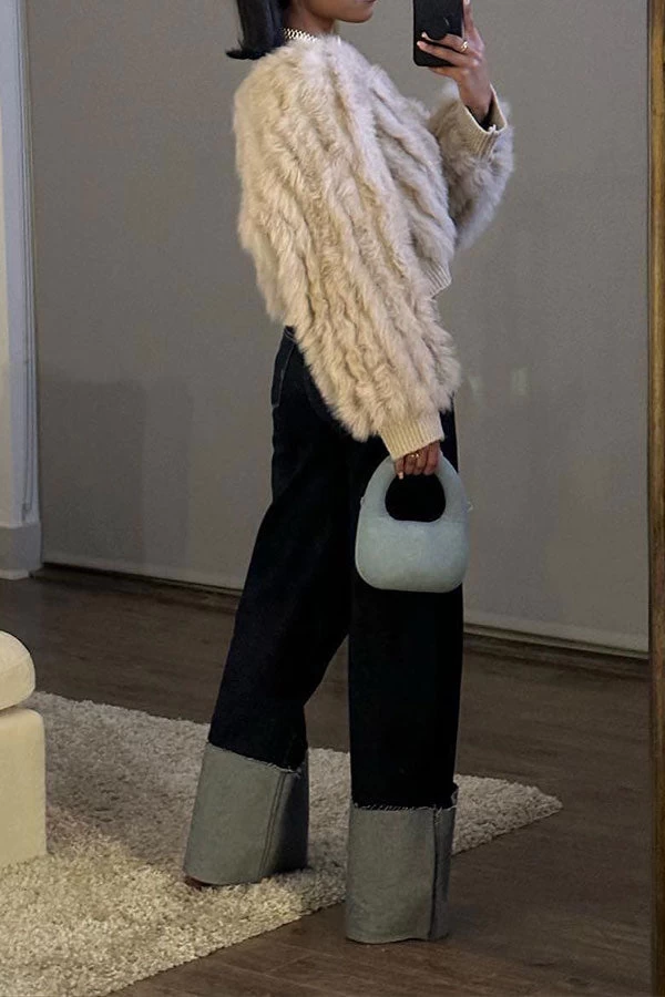 Patchwork Feminine Fold Over Jeans - Image 3