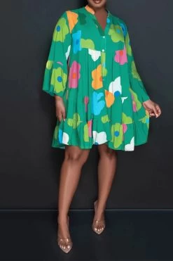 Floral Print Casual Button Thru Tiered Mini Dress