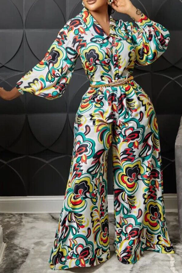 Tribal Floral Print Retro Wide Leg Jumpsuit