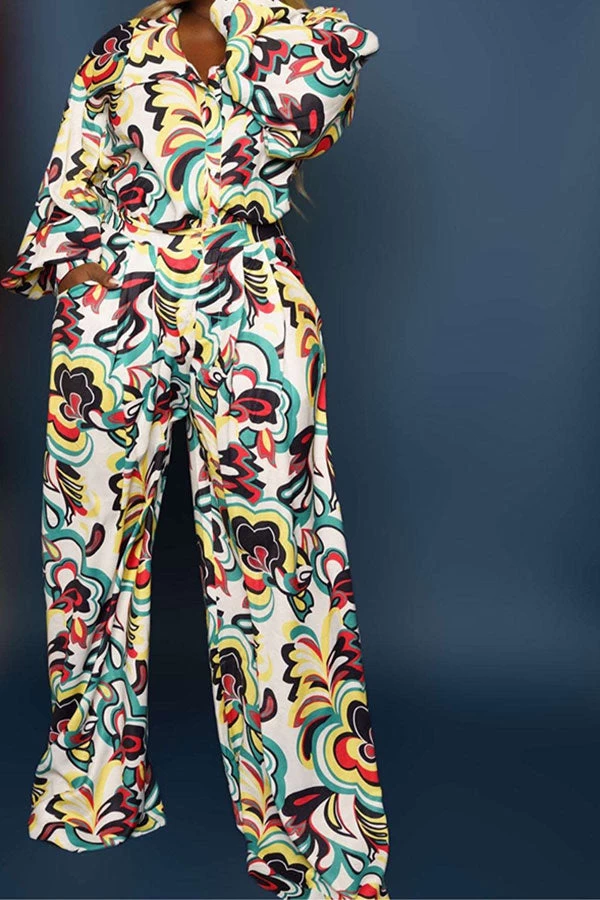 Tribal Floral Print Retro Wide Leg Jumpsuit - Image 3