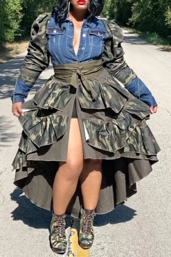 Camouflage Patchwork Denim Cool Single Breasted Coat