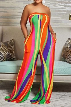 Colorful Striped Tie Back Wide Leg Jumpsuit