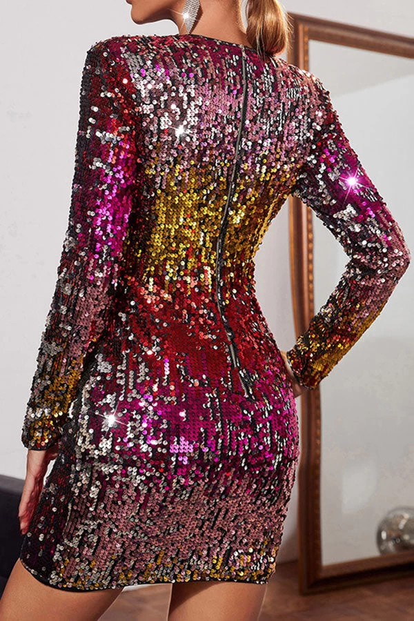 Colorful Sequined Simple Mini Dress - Image 2