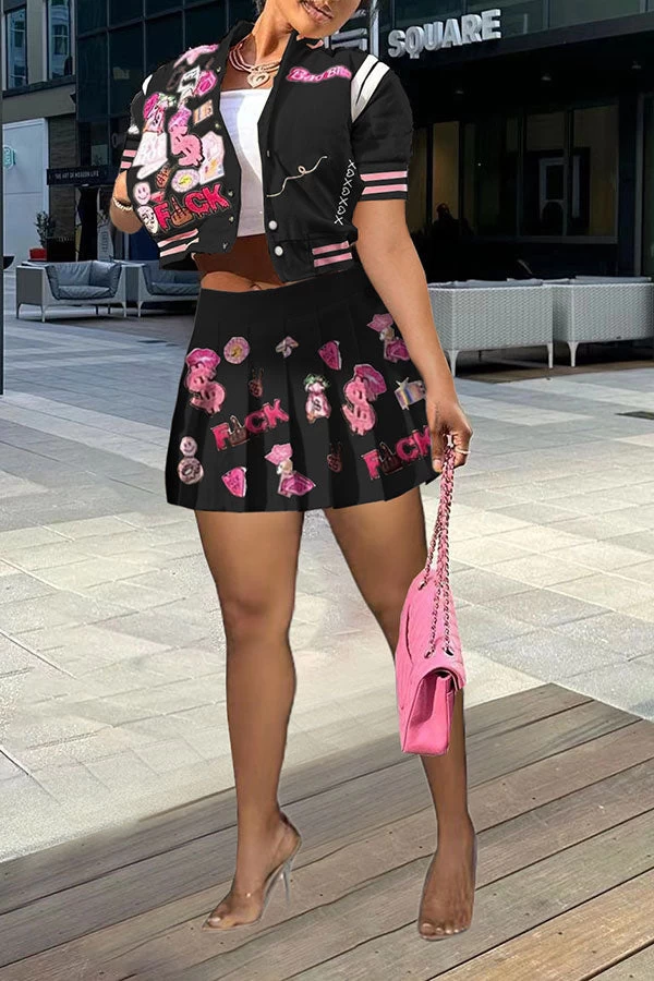 Cartoon Print Preppy Pleated Dress Suit - Image 7