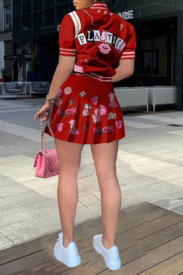 Cartoon Print Preppy Pleated Dress Suit - Image 12