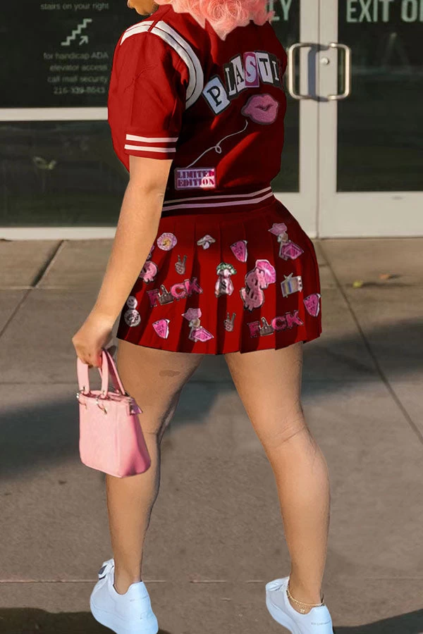 Cartoon Print Preppy Pleated Dress Suit - Image 13