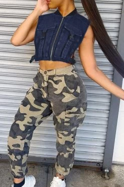 Buckled Design Modern Zipper Denim Camisole