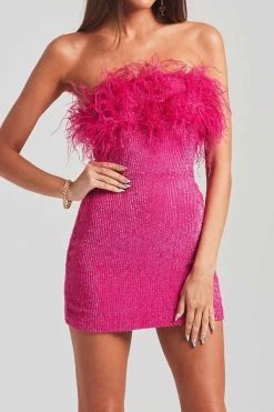 Sequined Romantic Feather Design Mini Dress