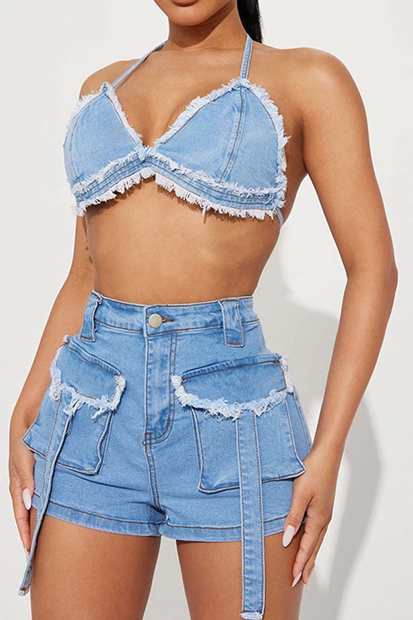 Denim Burrs Party Patch Pocket Pant Suit - Image 2