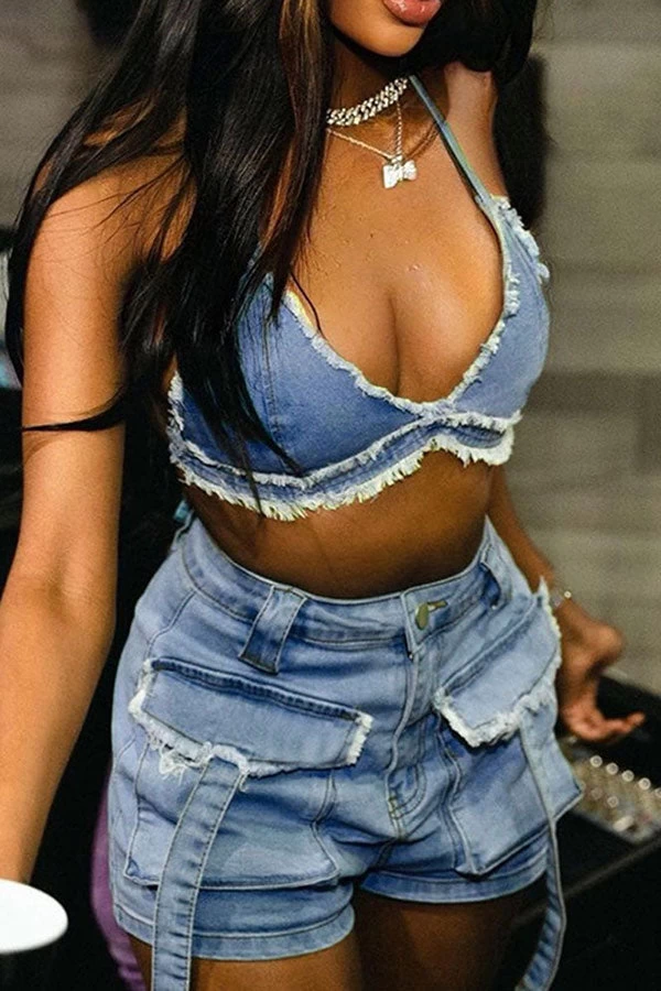 Denim Burrs Party Patch Pocket Pant Suit - Image 4