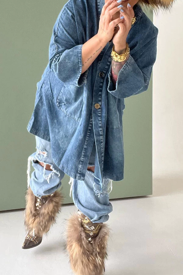 Gradient Retro Big Pocket Denim Mini Dress - Image 2