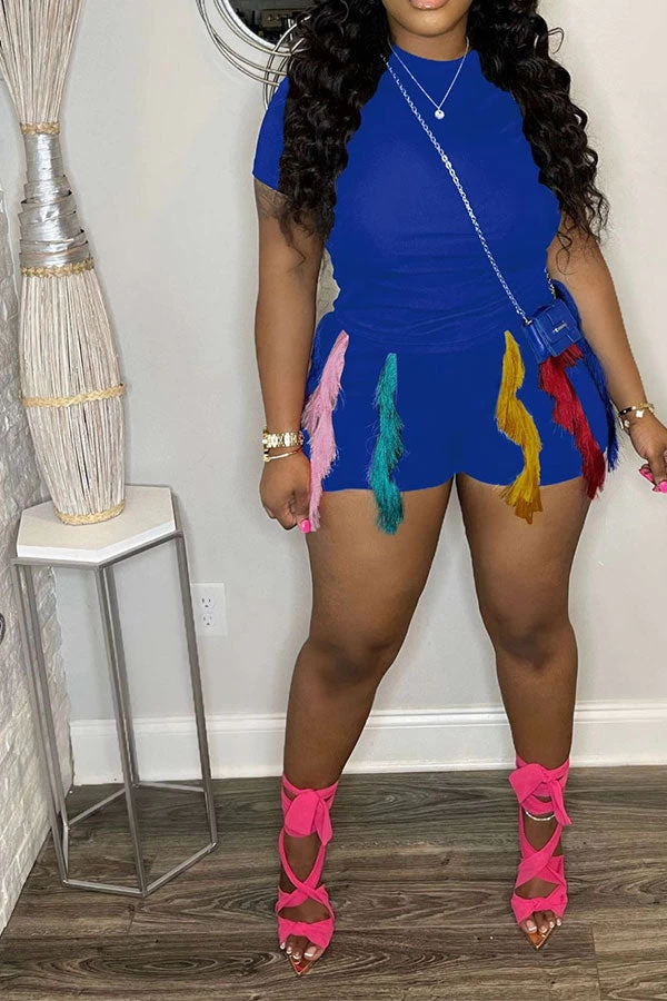 Patchwork Colorful Tassel Drawstring Pant Suit - Image 6