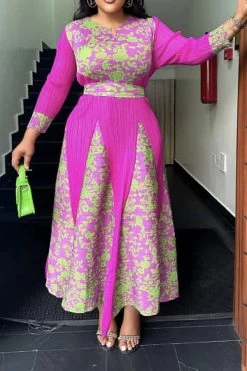 Floral Print Patchwork Pretty Belted Pleated Midi Dress