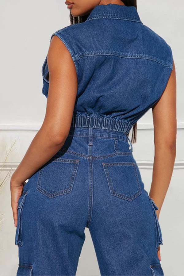 Solid Color On-trend Zipper Denim Camisole - Image 3