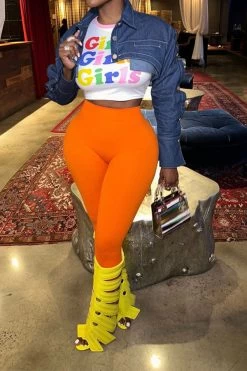 Solid Color Cool Crop Denim Jacket