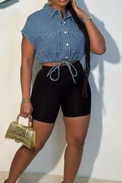 Solid Color Smart Drawstring Denim Gilet