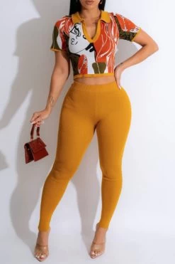 Abstract Print Flattering Bodycon Pant Suit