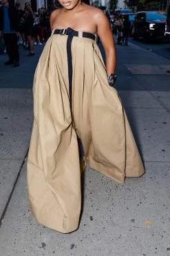 Solid Color Whimsical Wide Leg Jumpsuit With Belt