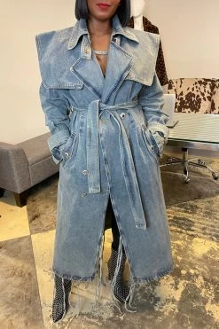 Denim On-trend Denim Overcoat With Belt