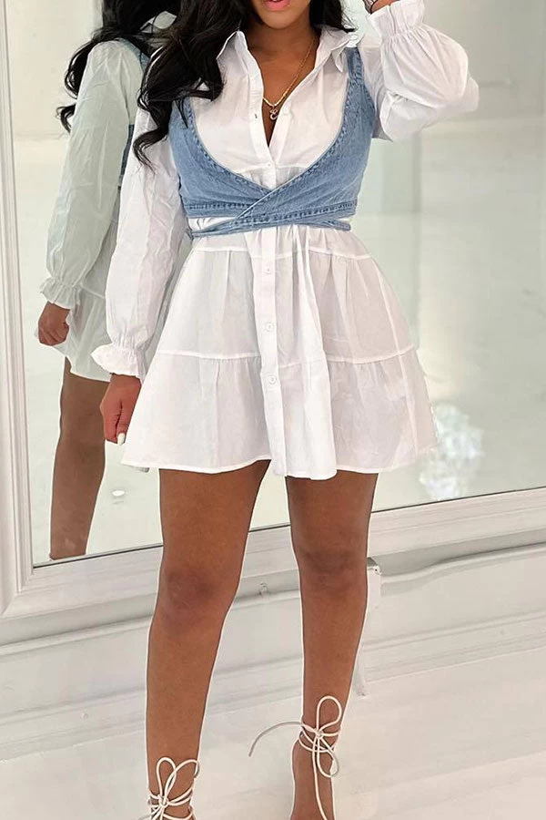 Color Block On-trend Tiered Mini Dress & Gilet - Image 2