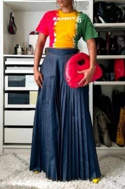 Solid Color Versatile Pleated Wide Leg Jeans